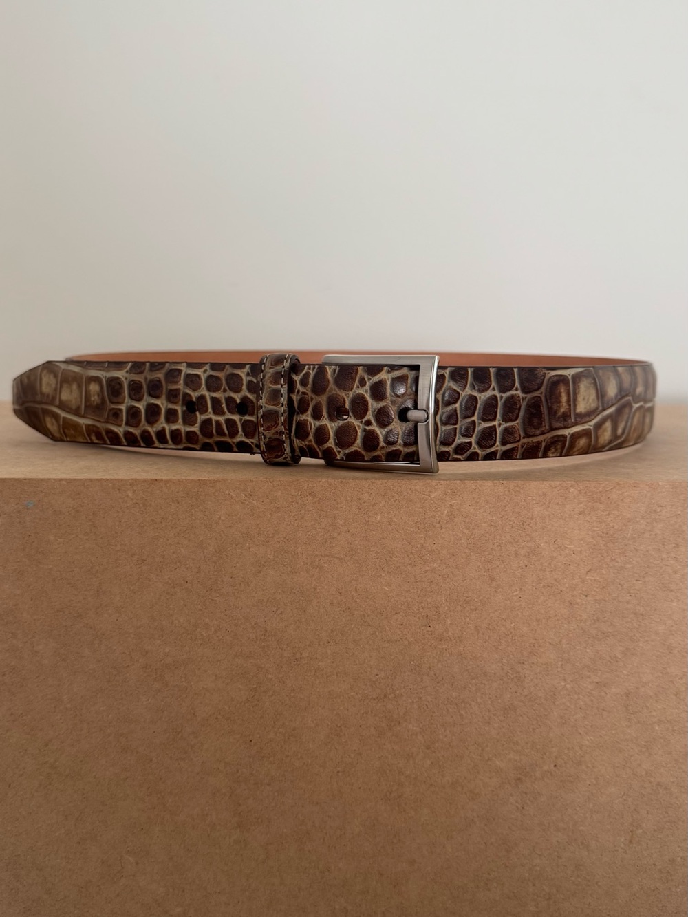 Martin Dingman Men's Brown Croc-Embossed Leather Belt